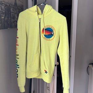 NEON YELLOW AVIATOR NATION ZIP UP HOODIE!